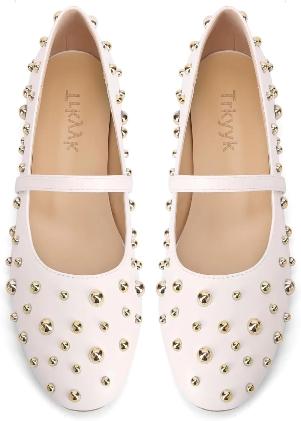 Women' Ballet Flats Round Toe Studded Wide Width Mary Jane Flats Casual Comfortable Ballerina Flats