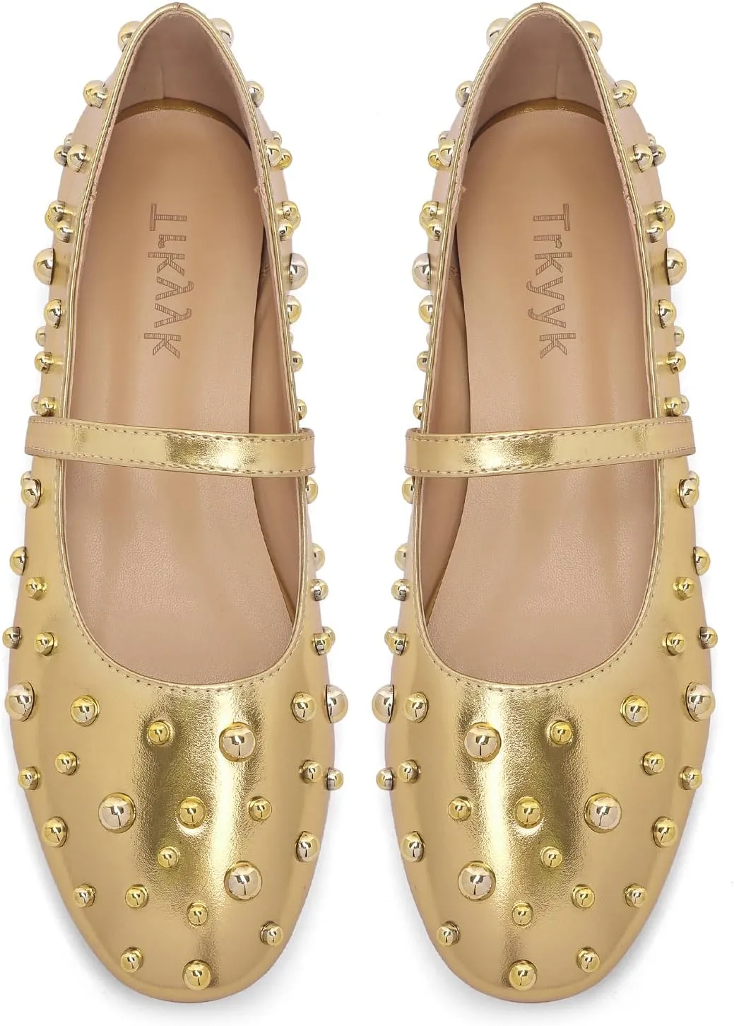Women' Ballet Flats Round Toe Studded Wide Width Mary Jane Flats Casual Comfortable Ballerina Flats
