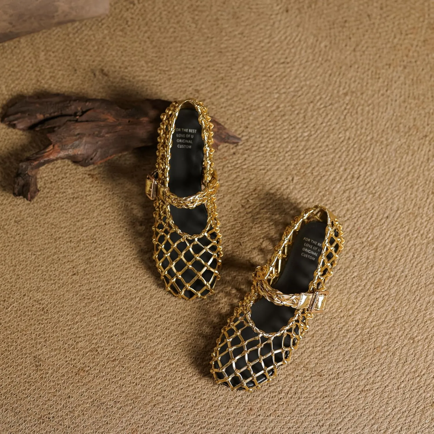 Women's Mesh Ballet Flats Fishnet Ballerina Flats Wide Width Woven Mary Jane