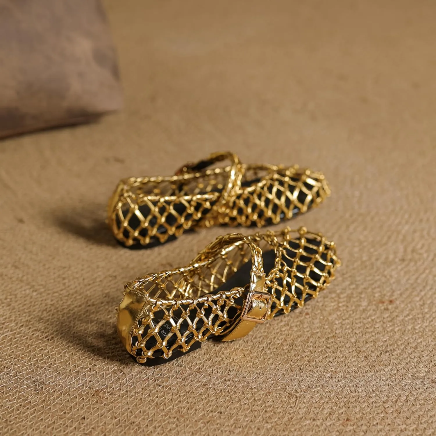 Women's Mesh Ballet Flats Fishnet Ballerina Flats Wide Width Woven Mary Jane