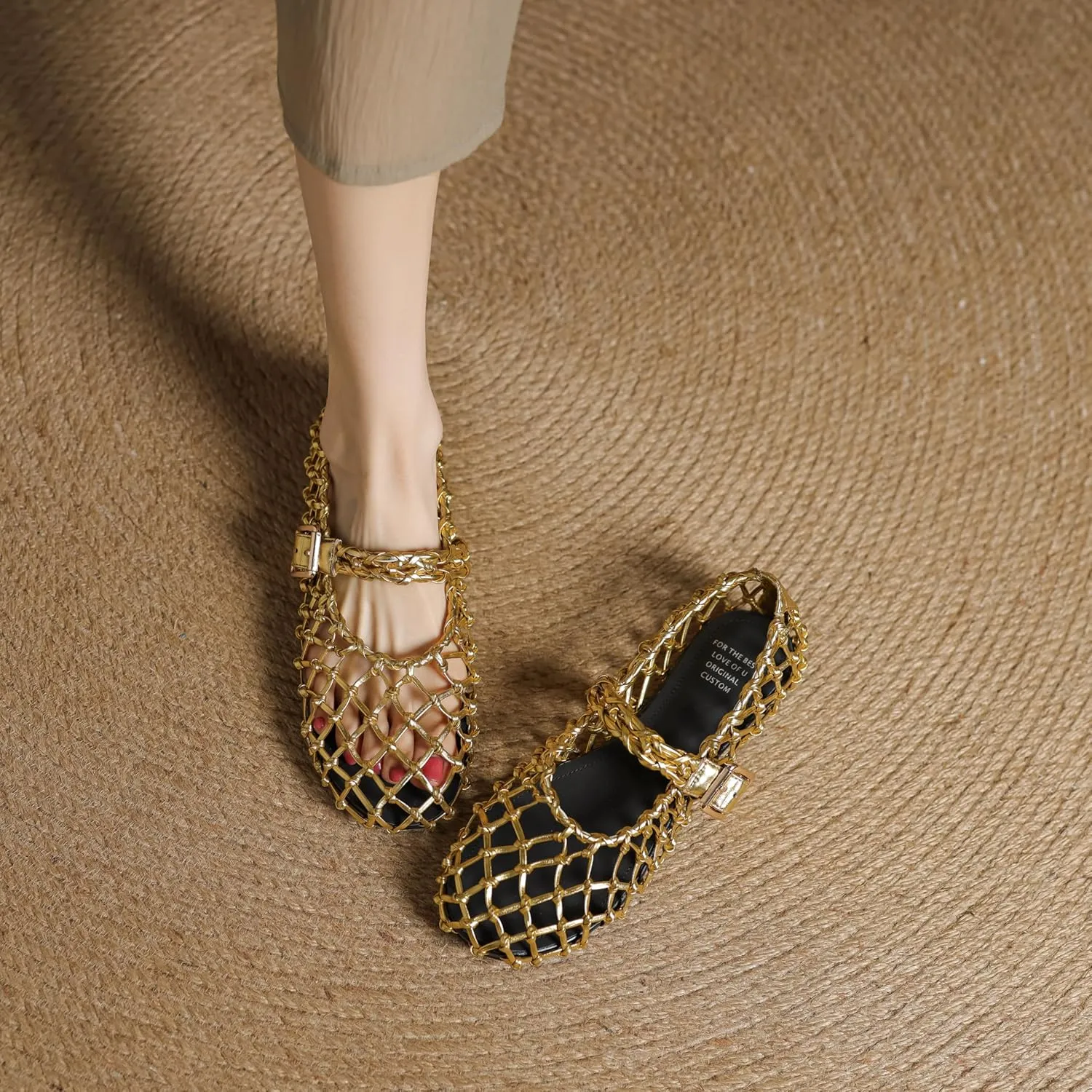 Women's Mesh Ballet Flats Fishnet Ballerina Flats Wide Width Woven Mary Jane